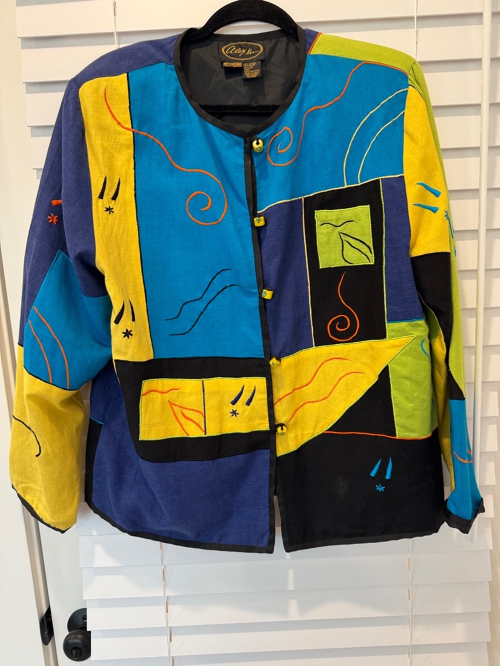 Vintage Alex Kim 90's Blazer Button Down Colorful Artsy Jacket Women's Medium‎